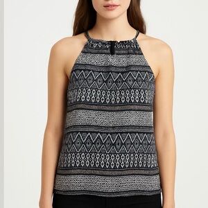 Cynthia Rowley Black and White Patterned Silk Halter Blouse